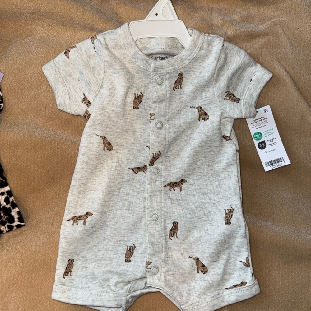Carter's Light Gray Bodysuit with Brown Dog Print
